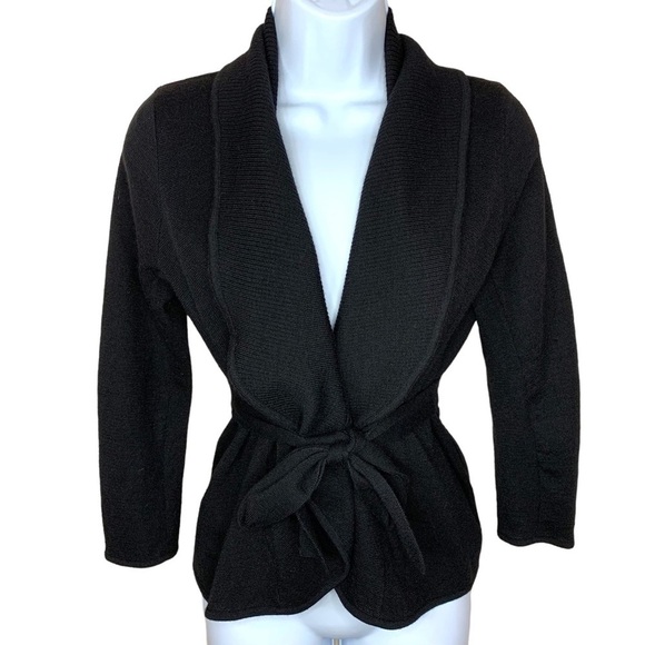 Medium Fitted BCBGMaxazria Merino Wool Wrap Style Cardigan Cowl Collar - Picture 1 of 8